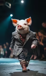 piggy - like character walks down the runway
