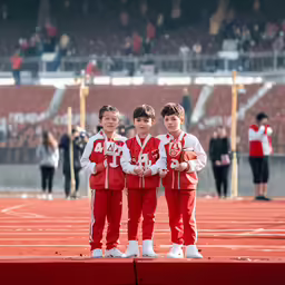 three young boys standing next to each other