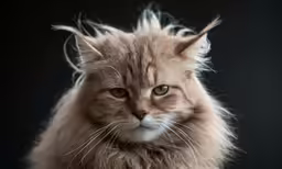 an exotic cat with its hair blown back