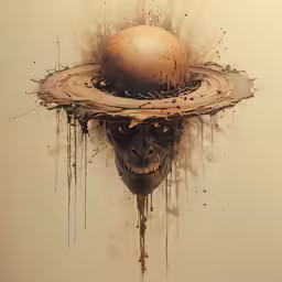 the painting shows the face in the hat