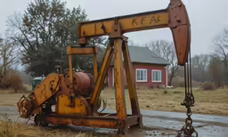 an oil pump sitting in the middle of a field