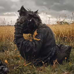 a person in a field with a dog
