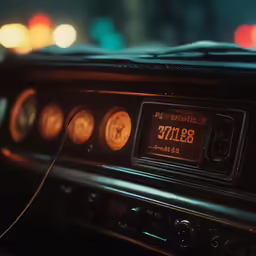 an old analog radio is displayed on the dashboard