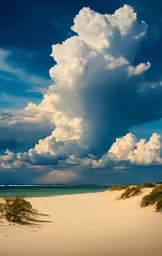 a group of clouds are over a beach area