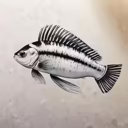 the image is black and white with a striped fish