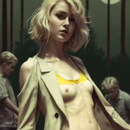 a nude woman standing in front of other people