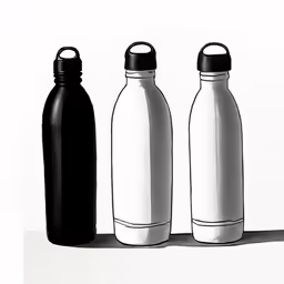 three bottles of different colors are next to each other