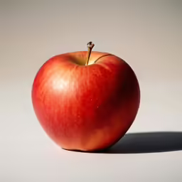 an apple is sitting on a white surface