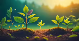 some green plants are growing in the dirt