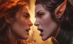 two woman face to face with one being surprised