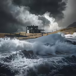 house sitting on a hill near some waves