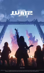 a group of people dancing on stage with a giant screen