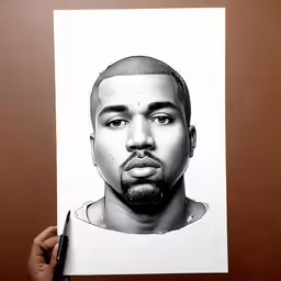 a man holding a paper with a drawing of his face