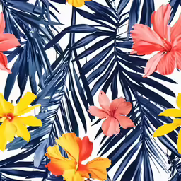 colorful flowers and tropical leaves on a white background