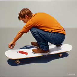a person in a yellow shirt stands on a skateboard