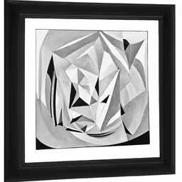 an abstract black and white painting