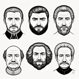 a line drawing of six different men with beards,six gentlemen