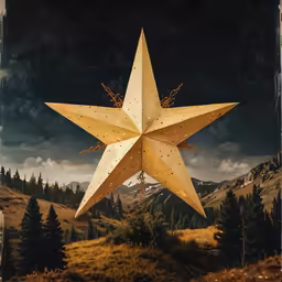 the big white star is floating in the air