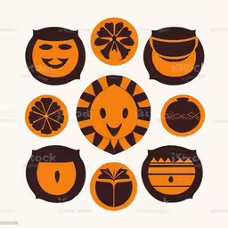 orange circles with smiling faces on them,six different orange and brown badges with a white background,a variety of different oranges with faces of different people,a circular set of orange related items such as fruit,twelve cartoon faces arranged in a circle on an orange background