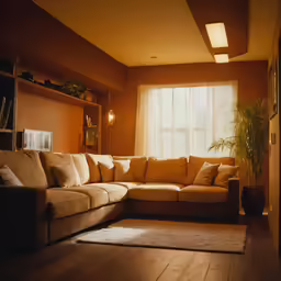 a very big pretty couch in a room