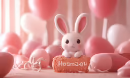 a cute rabbit figurine sitting next to a bag of candy