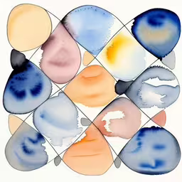 blue, orange and yellow abstract shapes with different colors