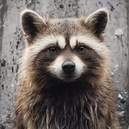 a close up photo of a raccoon with one eye looking towards the camera