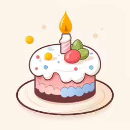 a piece of birthday cake with a candle and some fruit