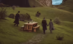two people walking up the hill holding hands