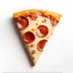 a slice of pizza on top of a white surface