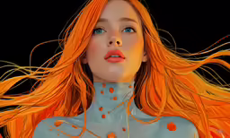 the face and body of a woman with orange hair