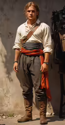the man is wearing traditional clothing near the street