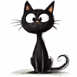 a black cat with big eyes sitting down