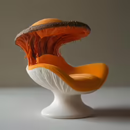 a weird shaped orange object sitting on top of a white surface