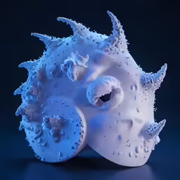 a strange and interesting white sculpture on blue background