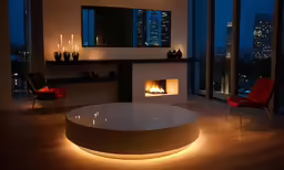 a living room filled with furniture and a fire place