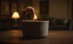 a person with their hand touching the inside of a cup