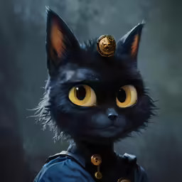 a cat is looking to its right while wearing gold earring