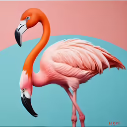 there is a pink flamingo bird standing in the water