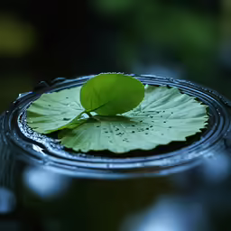 the green leaf on the water is hanging off