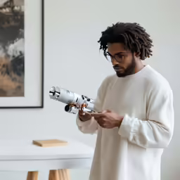 man with dreadlocks using an electric hair dryer