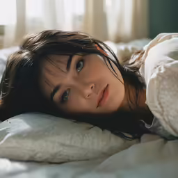 an image of woman laying in bed posing