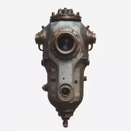 a very old looking camera sitting on top of a wall