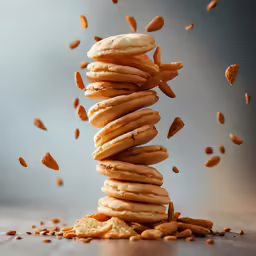 a pile of bagel chips falling from the top