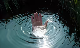 a hand reaching out of the water to catch something