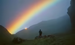 the person is looking out at the sunset
