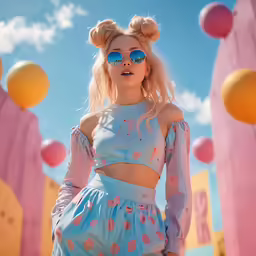 a girl with big glasses and top with polka dots