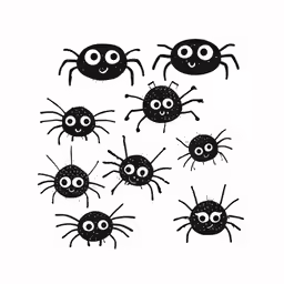 six little black bugs with googly eyes on their faces