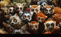 a large group of monkeys with crazy eyes