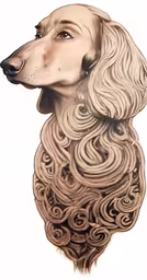 the dog has long wavy hair on its head